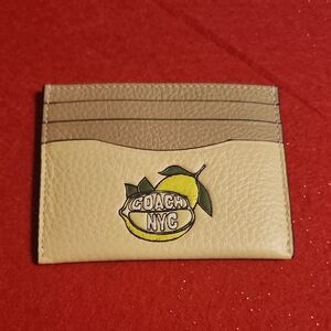 Coach Leather Card Case Lemon Graphic  in Yellow and Tan